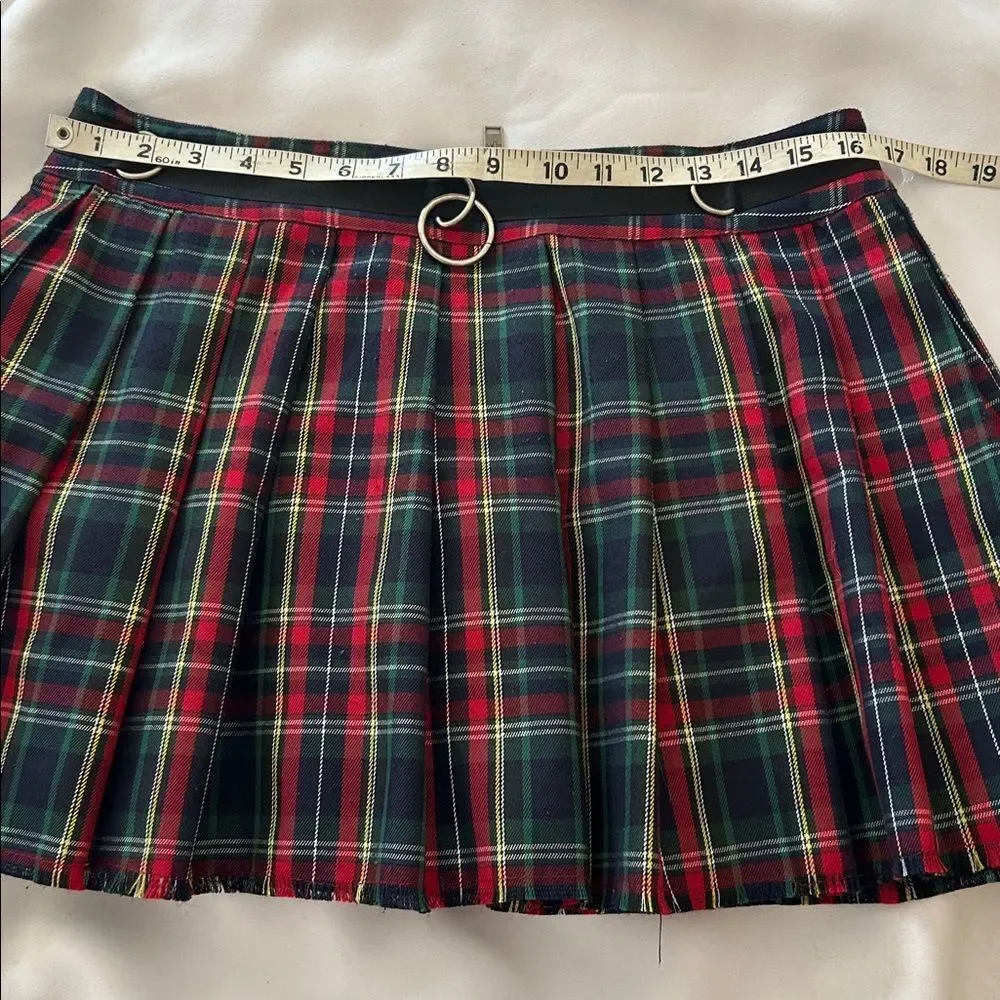 Current Mood Dollskill Red /Navy Tartan Pleated Mini Skirt Ring Belt extra large
